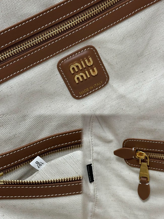 MIU MIU Original canvas&Leather Top Handle Bag 5BB117 brown