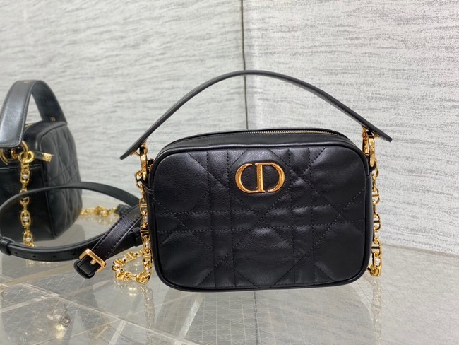 Small Dior Caro Top Handle Camera Bag Black Macrocannage Calfskin M3352U