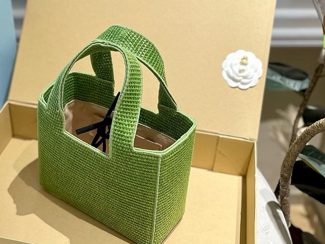 Loewe Anagram Basket Woven Straw Shopping Tote Bag 652399 Green