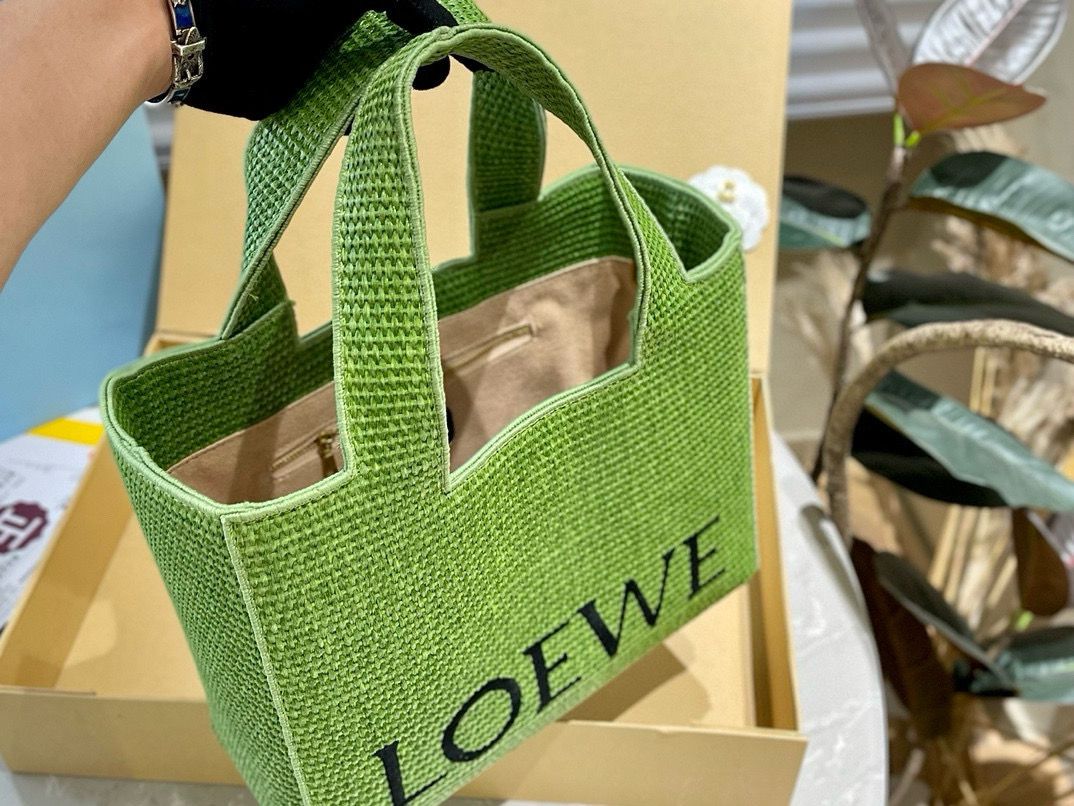 Loewe Anagram Basket Woven Straw Shopping Tote Bag 652399 Green