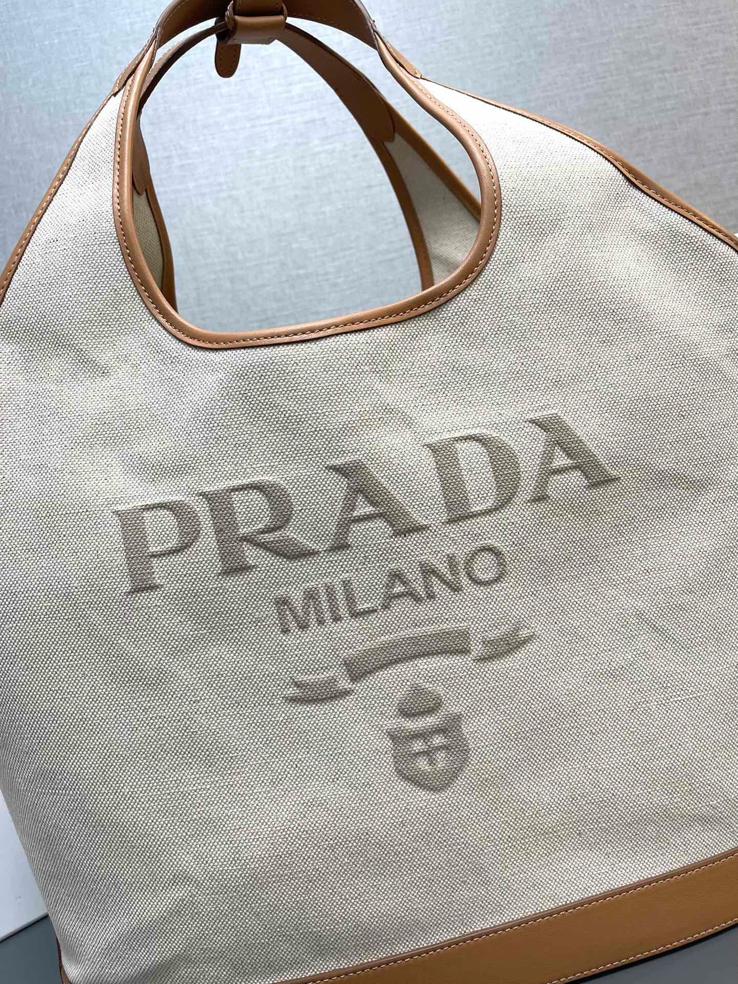 Prada Original Linen Canvas Shopping Bag 1BG472 Brown