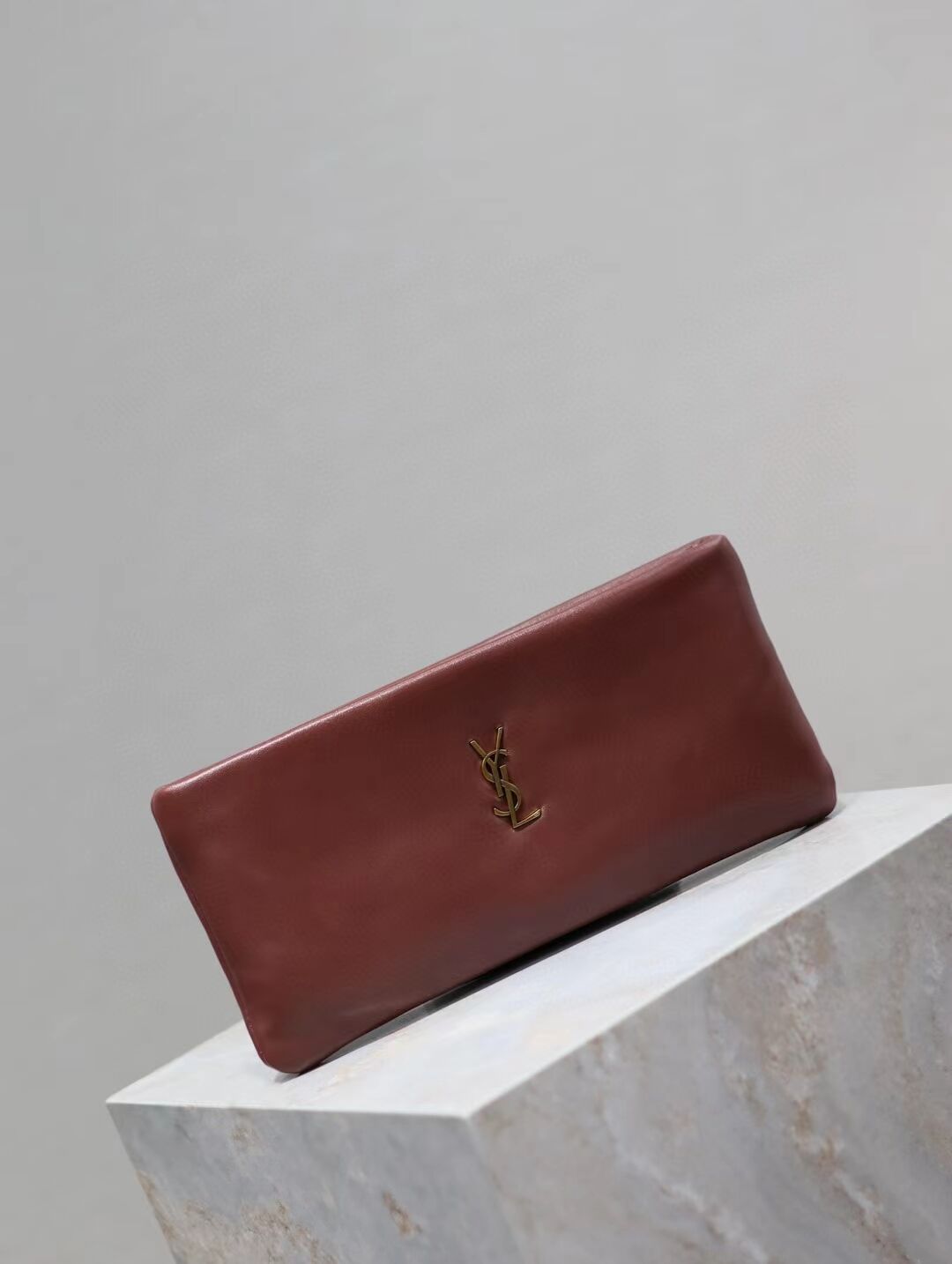 SAINT LAURENT CALYPSO LONG POUCH IN LAMBSKIN 774062 ROUGE MERLOT