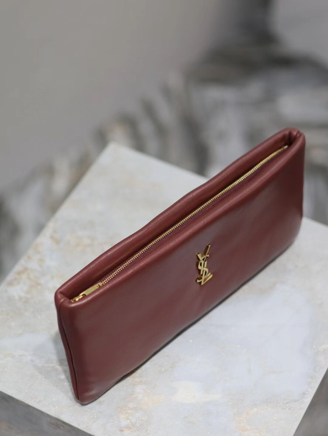 SAINT LAURENT CALYPSO LONG POUCH IN LAMBSKIN 774062 ROUGE MERLOT