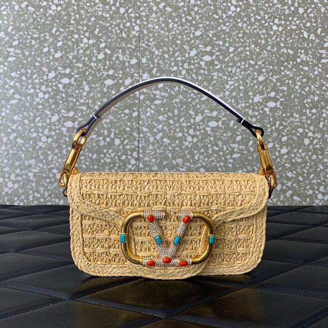 VALENTINO VLOGO SIGNATURE RAFFIA Shoulder Bag 5016 white