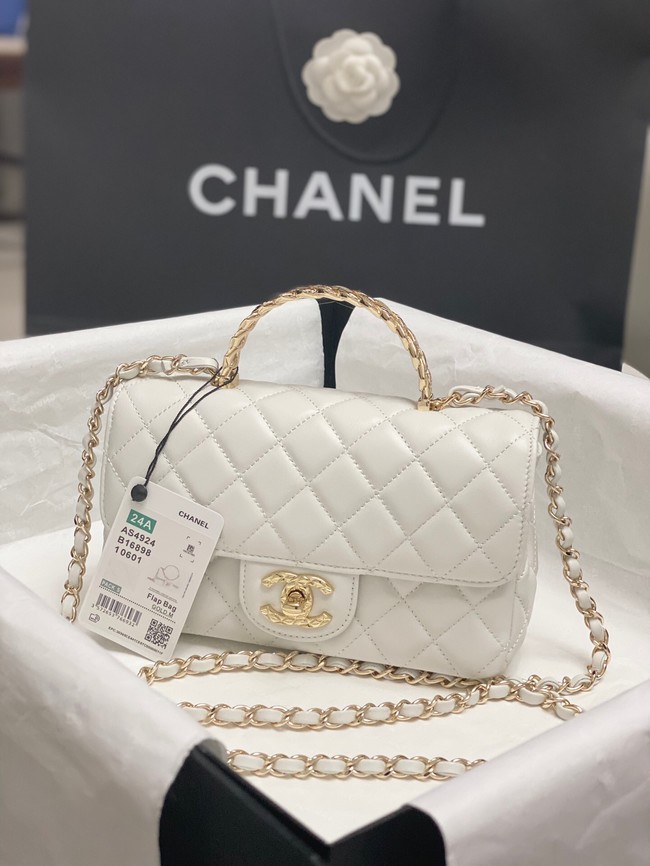 Chanel MINI FLAP BAG WITH TOP HANDLE AS4924 white