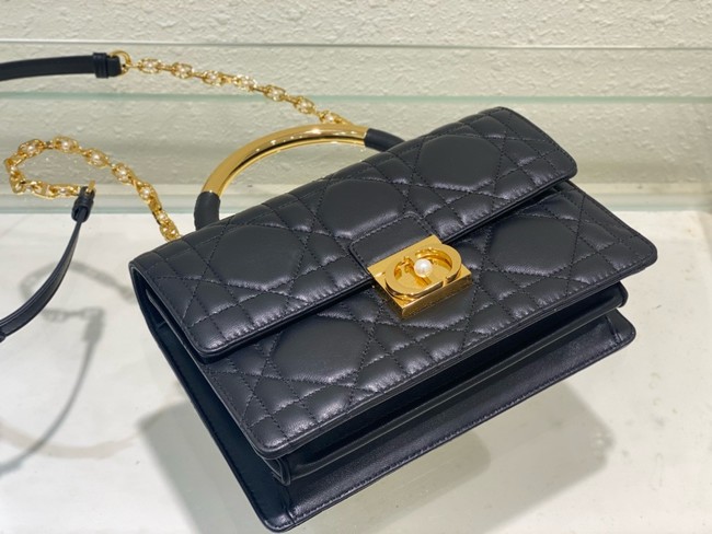 Medium Dior Ange Bag Black Macrocannage Calfskin M4402U