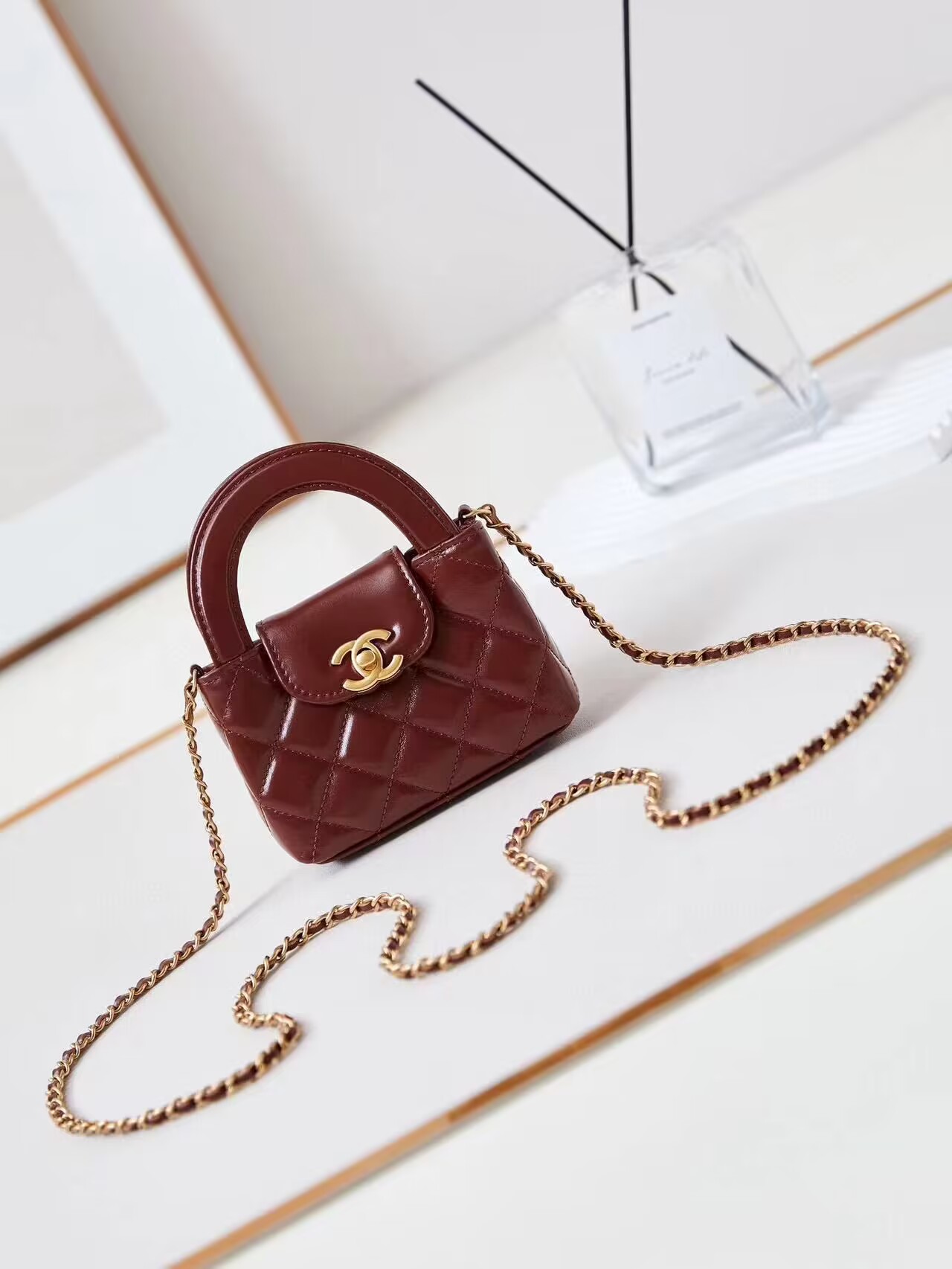 Chanel 23k Vintage Kelly Original Leather Top Handle Bag AS4416 Wine