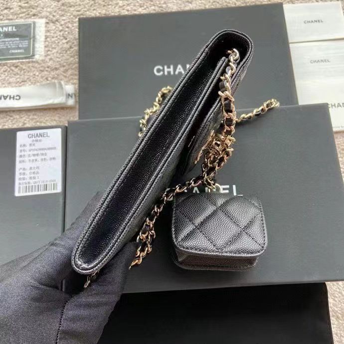 Chanel MINI FLAP PHONE CASE CAVIAR LEATHER BAG AP2742 BLACK