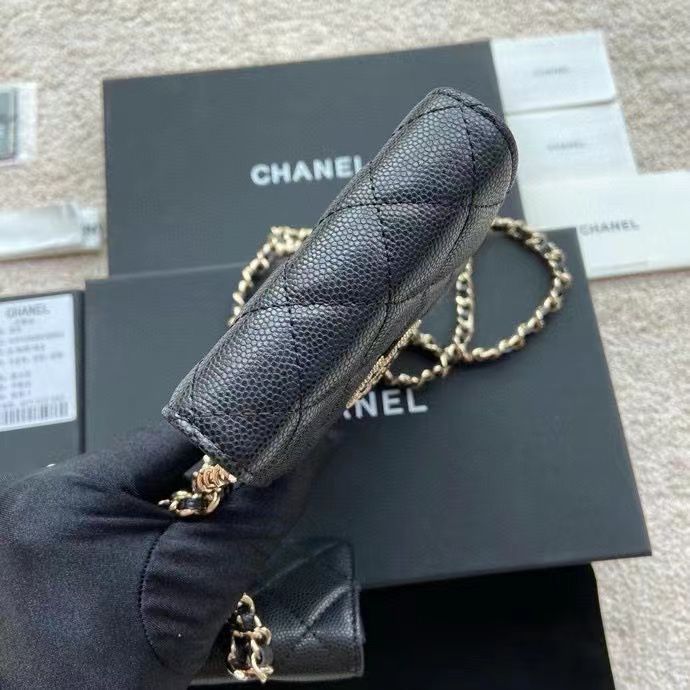 Chanel MINI FLAP PHONE CASE CAVIAR LEATHER BAG AP2742 BLACK