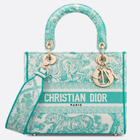 DIOR Medium Dioriviera Lady D-Lite Bag Aquamarina Toile de Jouy Embroidery M0565OT