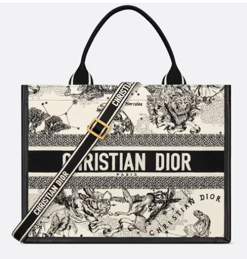 Medium Dior Book Tote Latte Multicolor Dior Zodiac Embroidery and Black Calfskin M1324CET