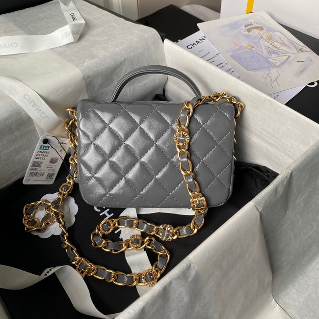 Chanel 24A small flap bag with top handle AS4993 gray