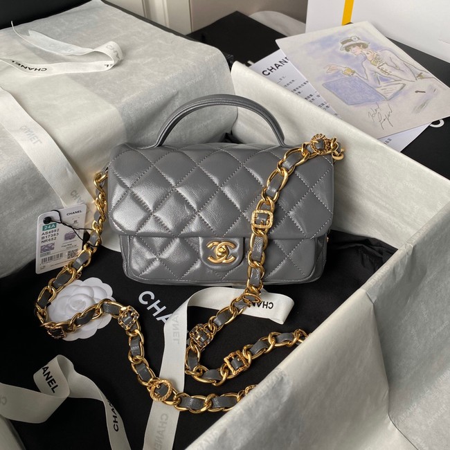 Chanel 24A small flap bag with top handle AS4993 gray