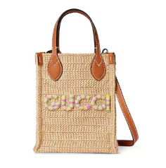 GUCCI SUPER MINI STRAW-EFFECT BAG 780083 Brown