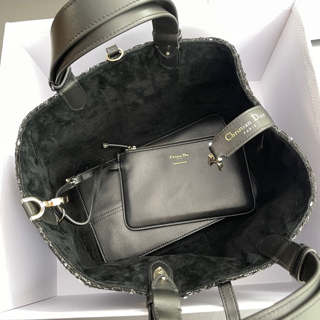 Medium Dior Toujours Bag Black Cannage Tweed M2821