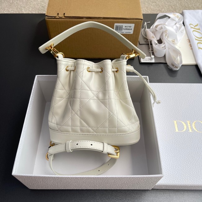 Small Dior Jolie Bucket Bag Latte Calfskin and Macrocannage Lambskin M2780UN