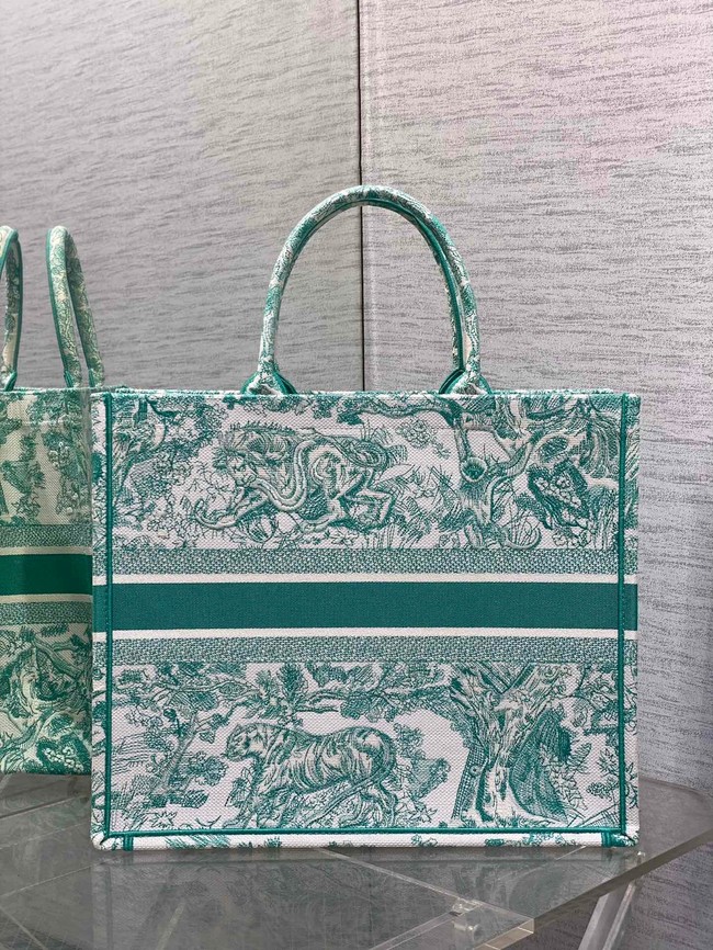 Large Dioriviera Dior Book Tote Aquamarina Toile de Jouy Embroidery M1286ZE