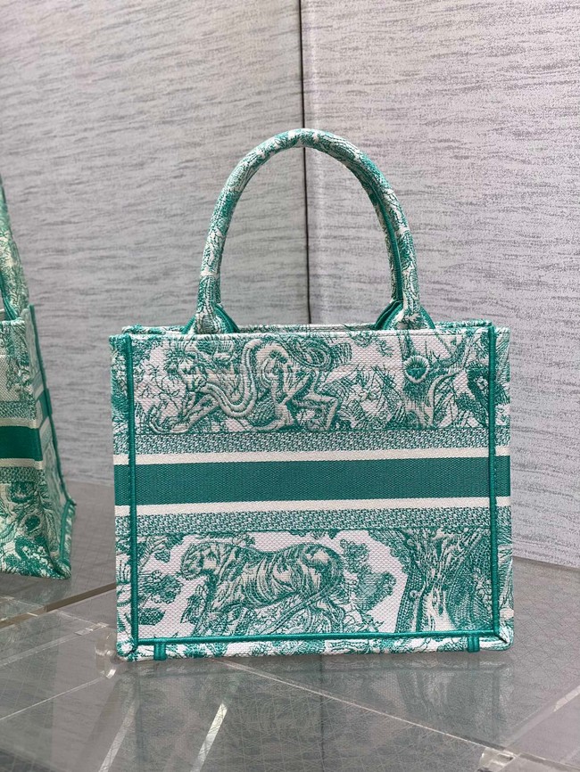 Small Dior Book Tote Aquamarina Toile de Jouy Embroidery M1265Z