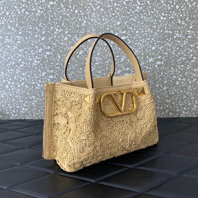 VALENTINO Small RAFFIA MACRAME Shoulder Bag 0220S Apricot