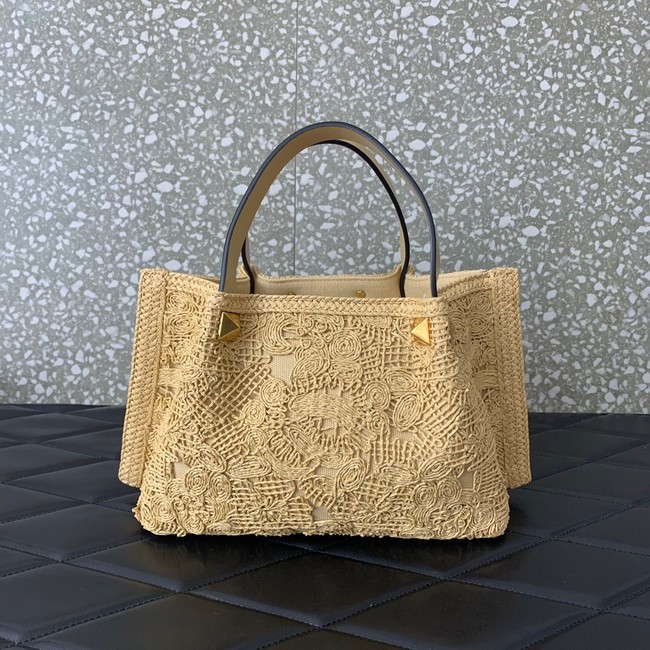 VALENTINO Small RAFFIA MACRAME Shoulder Bag 0220S Apricot