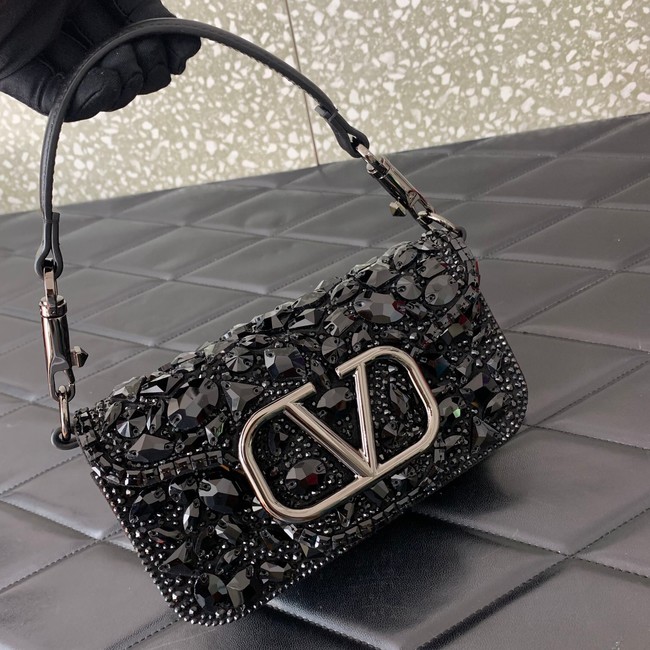 VALENTINO Super Mini Loco imitation crystal chain bag 6038 black