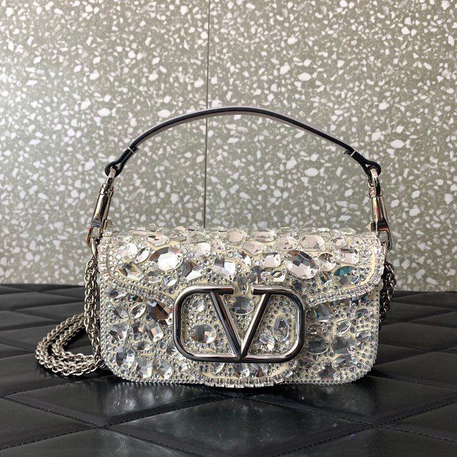 VALENTINO Super Mini Loco imitation crystal chain bag 6038 silver