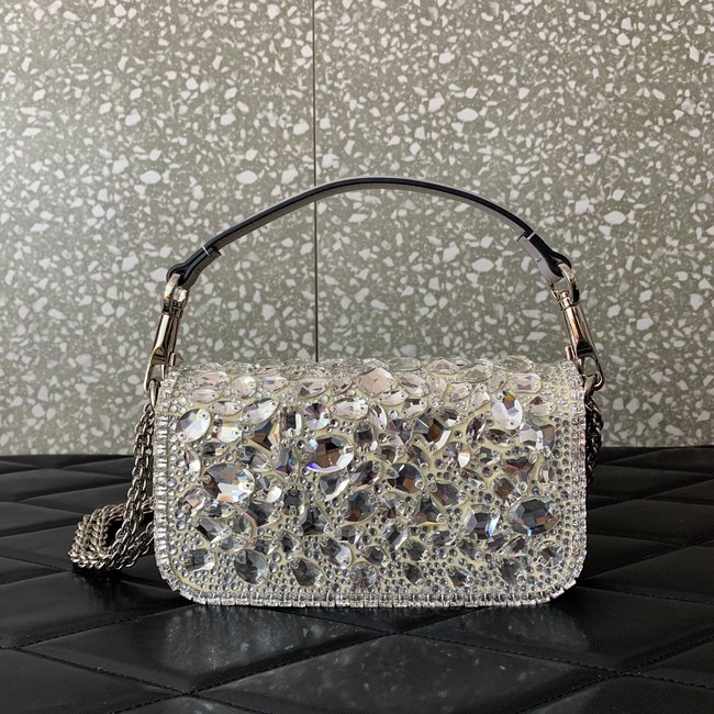 VALENTINO Super Mini Loco imitation crystal chain bag 6038 silver