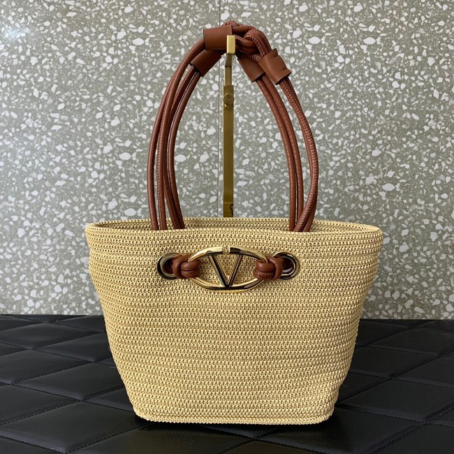 VALENTINO small RAFFIA MACRAME Shoulder Bag 0990S Apricot