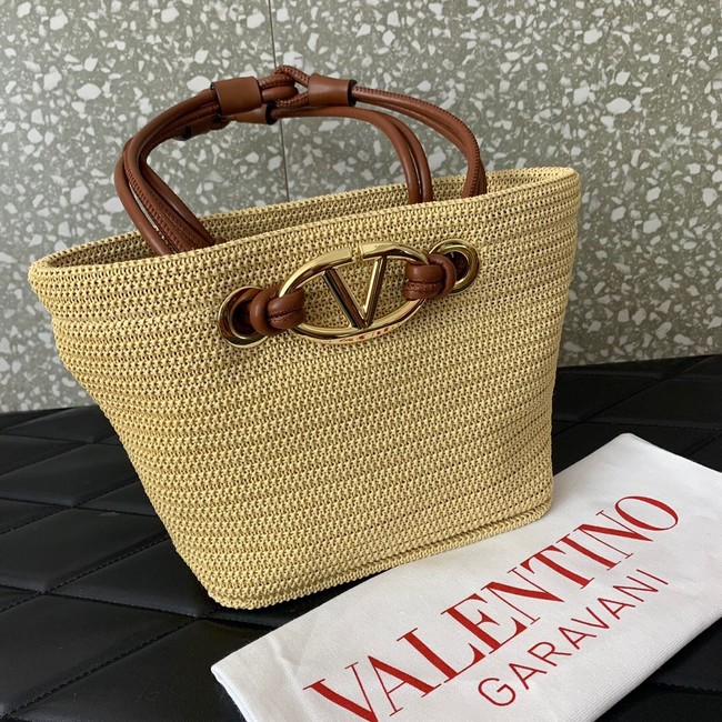 VALENTINO small RAFFIA MACRAME Shoulder Bag 0990S Apricot