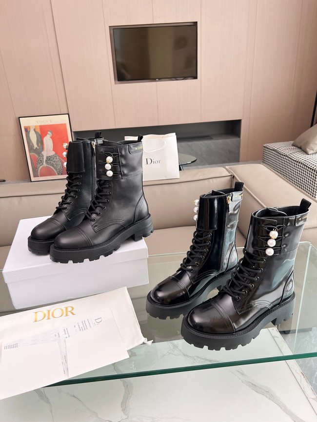 Dior D-Strike Ankle Boot Black Matte Calfskin and White Resin Pearls KCI993C