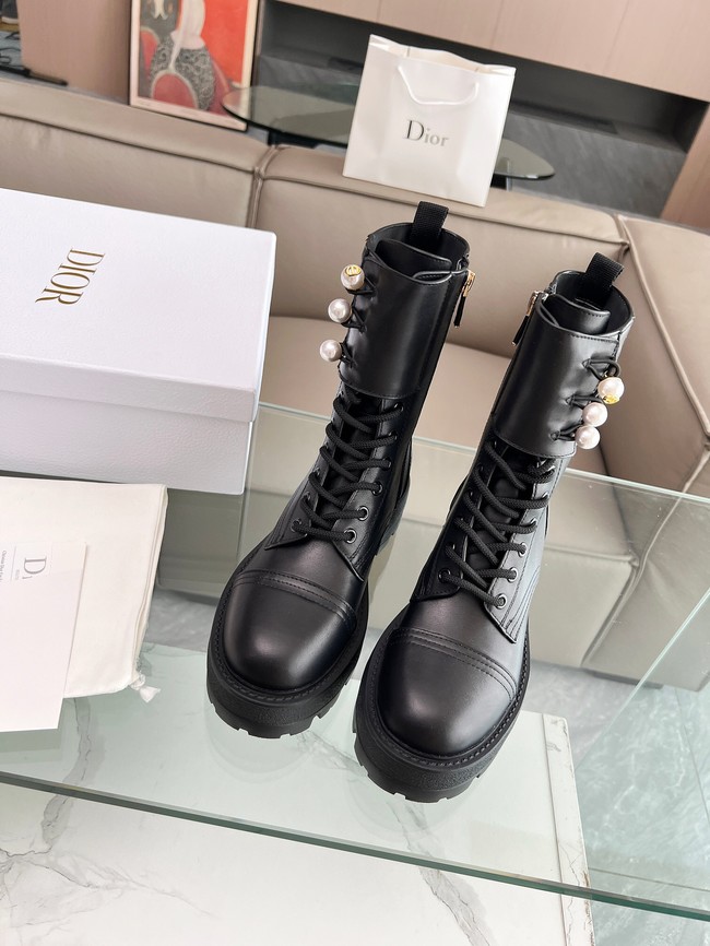 Dior D-Strike Ankle Boot Black Matte Calfskin and White Resin Pearls KCI993C