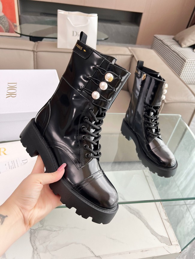 Dior D-Strike Ankle Boot Black Matte Calfskin and White Resin Pearls KCI993C-2