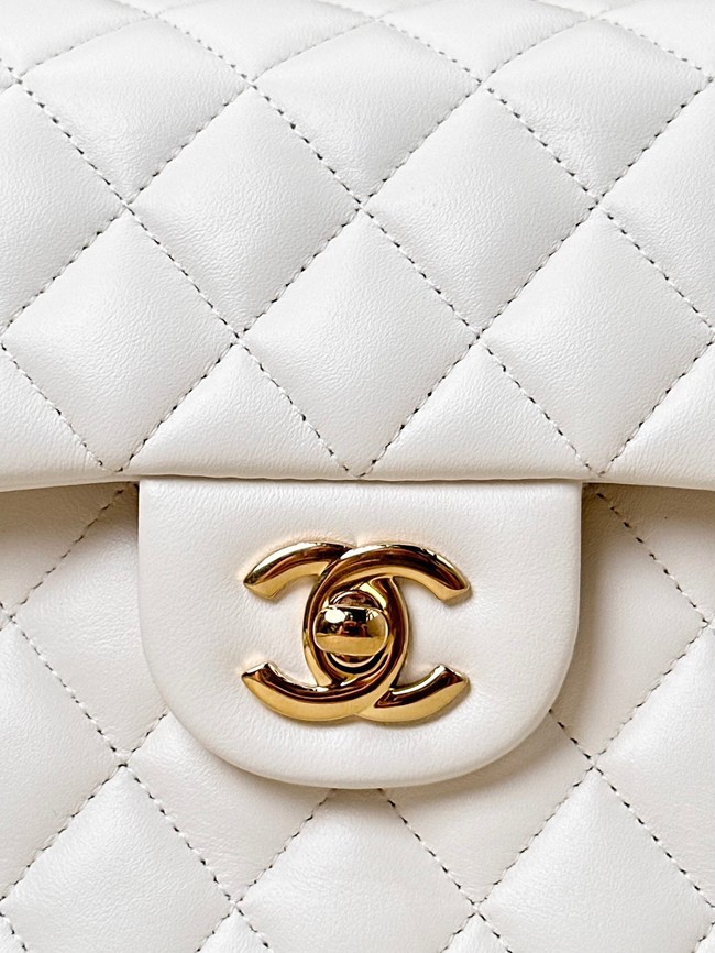 Chanel CLASSIC HANDBAG Lambskin & Gold-Tone Metal A01113 white