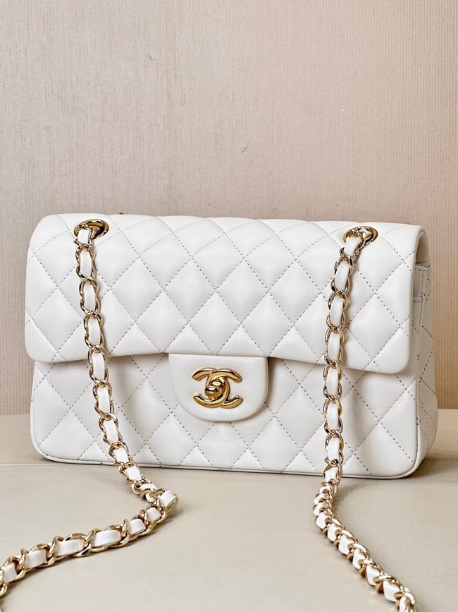 Chanel CLASSIC HANDBAG Lambskin & Gold-Tone Metal A01113 white