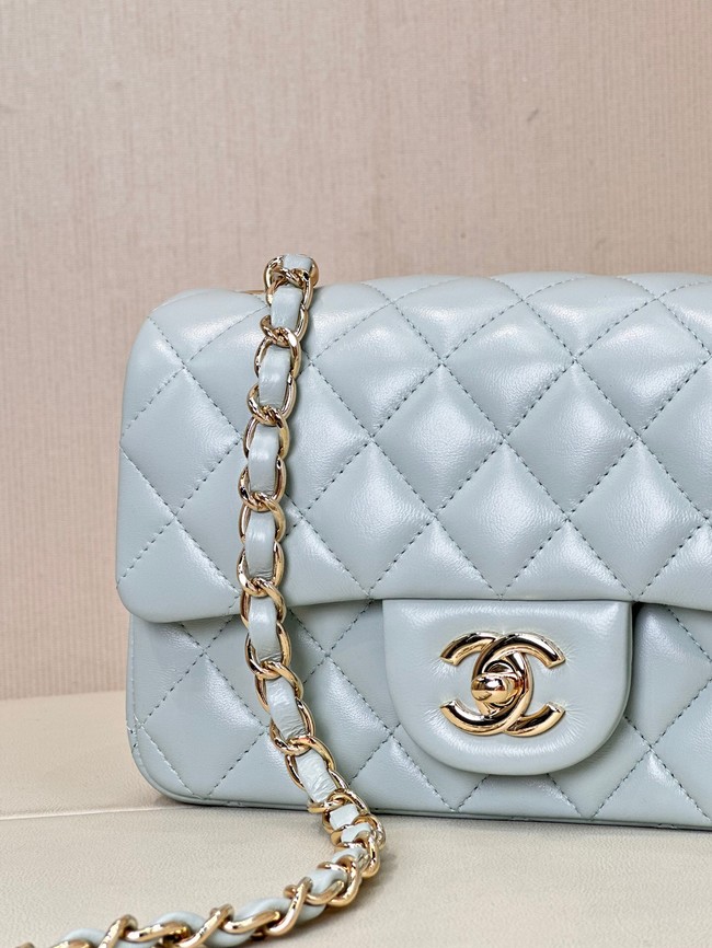 Chanel MINI CLASSIC HANDBAG Lambskin & Gold-Tone Metal A69900 light blue