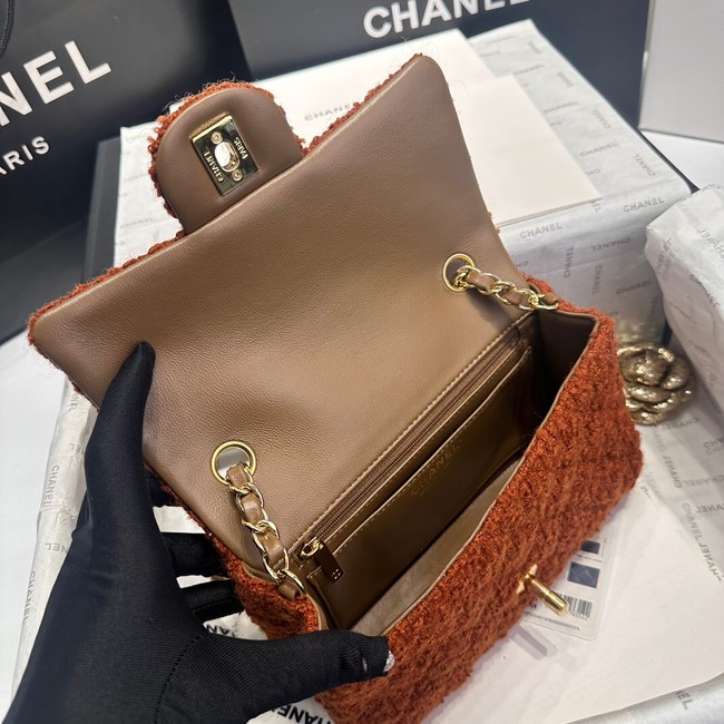 Chanel MINI CLASSIC HANDBAG Wool Tweed & Gold-Tone Metal A69900 Brown