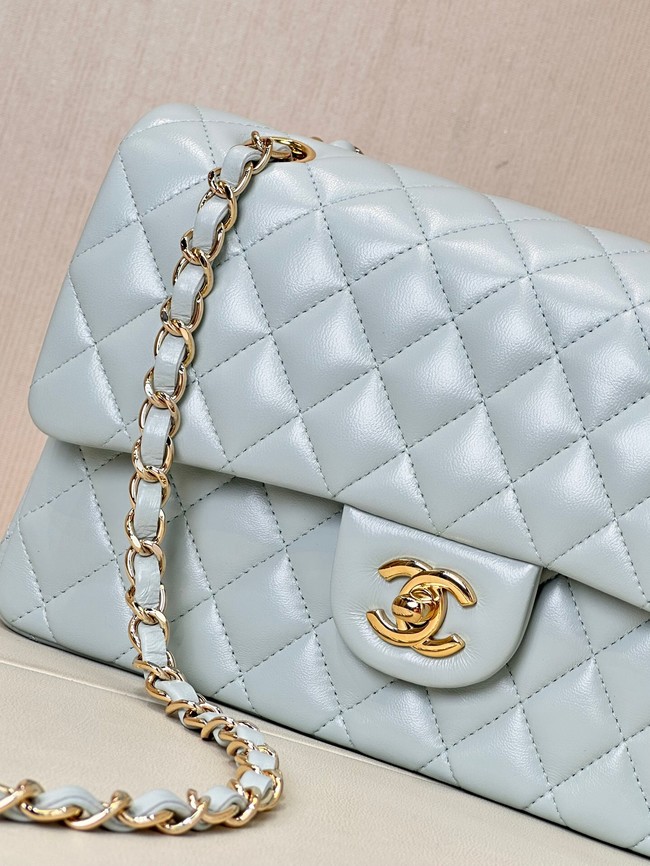 Chanel CLASSIC 11.12 HANDBAG Lambskin & Gold-Tone Metal A01112 light blue