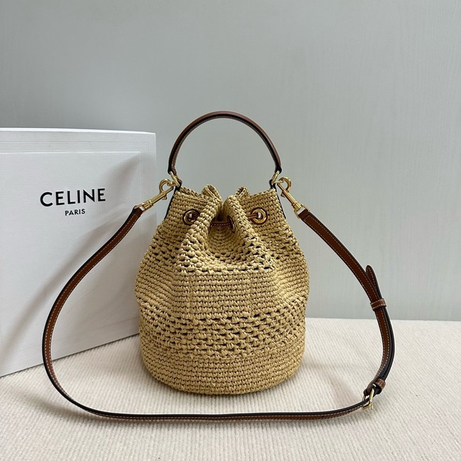 CELINE CLASSIC PANIER IN RAFFIA AND CALFSKIN 117882