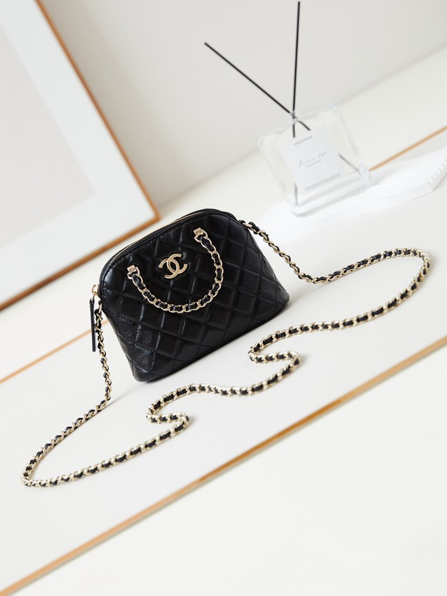 Chanel CLUTCH WITH CHAIN Shiny Lambskin & Gold-Tone Metal AP3354 Black