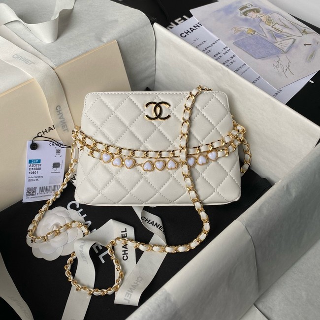 Chanel HOBO HANDBAG Lambskin & Gold-Tone Metal AS3787 white