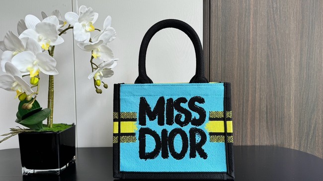 Small Dior Book Tote Two-Tone Green and Blue Miss Miss Dior Graffiti Embroidery M1265Z