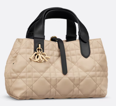 Small Dior Toujours Bag Rope Beige and Black Macrocannage Calfskin M2822O