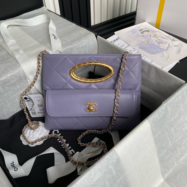 CHANEL CLUTCH Lambskin & Gold-Tone Metal AS5038 Purple