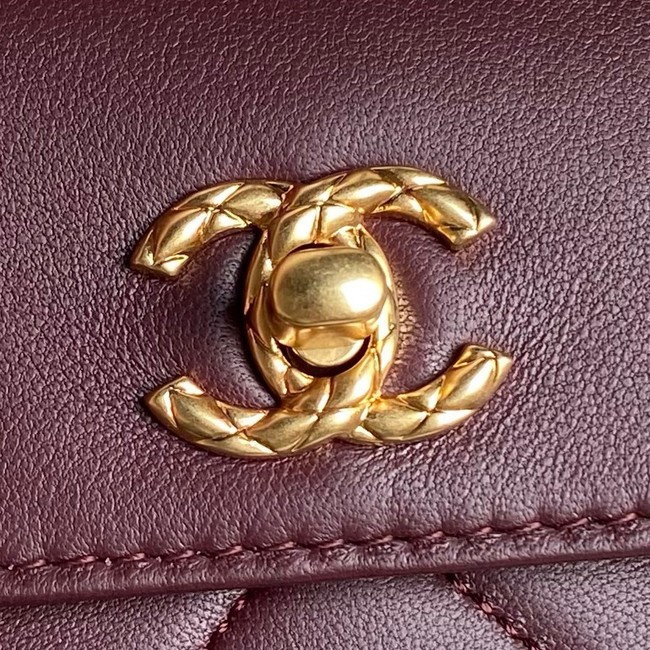 CHANEL CLUTCH Lambskin & Gold-Tone Metal AS5038 Wine