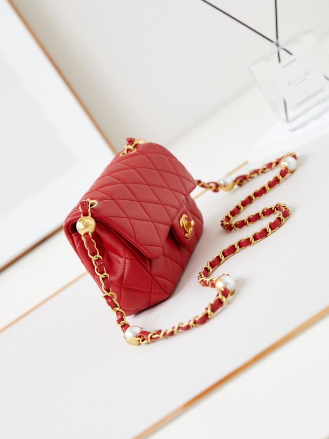 CHANEL 24B MINI FLAP BAG AS4947 red