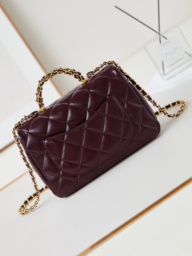 CHANEL 24B MINI FLAP BAG WITH TOP HANDLE AS5043 Burgundy