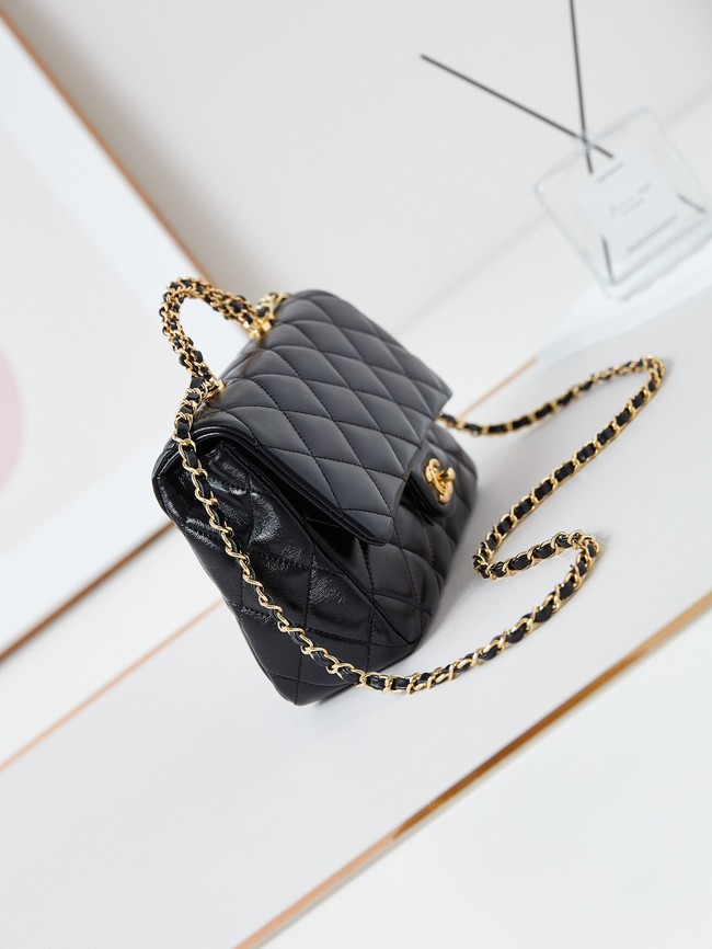 CHANEL 24B MINI FLAP BAG WITH TOP HANDLE AS5043 black