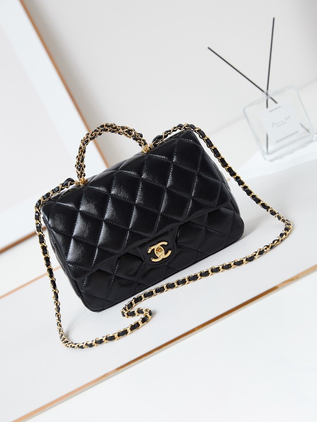 CHANEL 24B MINI FLAP BAG WITH TOP HANDLE AS5043 black