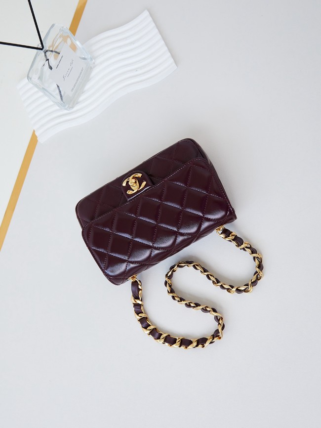 CHANEL 24B SMALL FLAP BAG AS5123 Burgundy