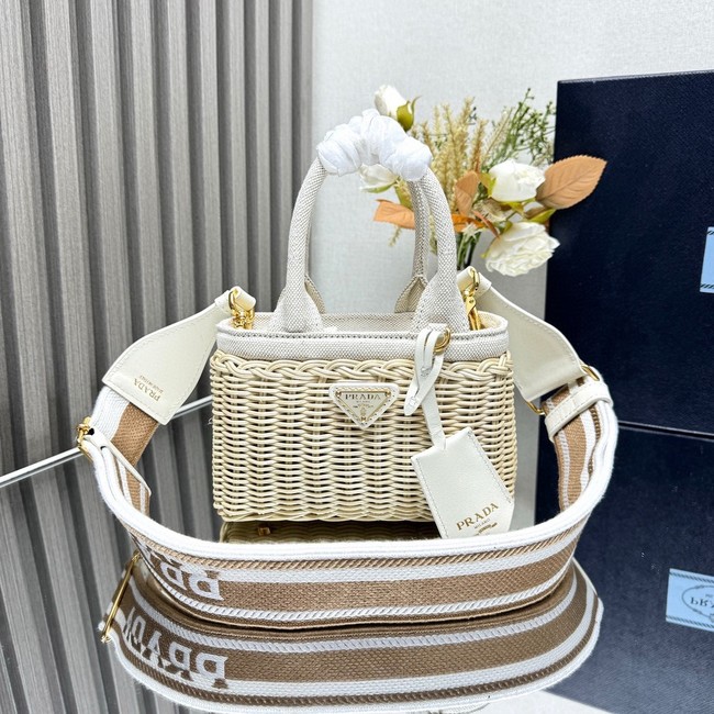 Prada Wicker and leather Prada Arque bag 1BG469 white